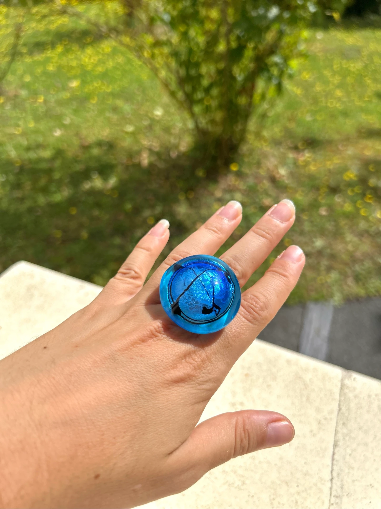Bague turquoise en verre soufflé de Murano